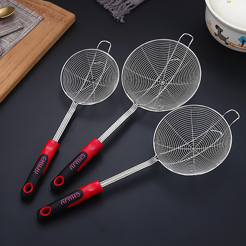 Four-line double-color handle single hook double hook wire mesh kitchen restaurant stainless steel oil drip grid hot pot scoop deep-fry noodle lifter