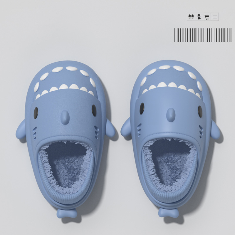 Adultos Fondo suave tiburón algodón zapatillas mujer pareja Eva felpa zapatos de algodón invierno impermeable grueso felpa inferior felpa hombres 8733