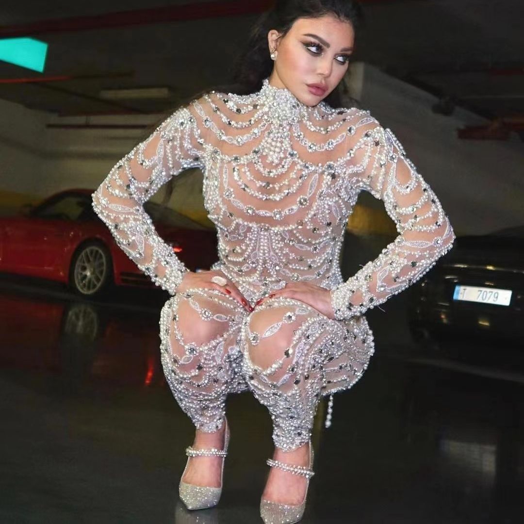 Nuevo Mono Sexy con Lentejuelas Transparentes y Ajuste Ceñido, Estilo Europeo y Americano, para Amazon, 2025
