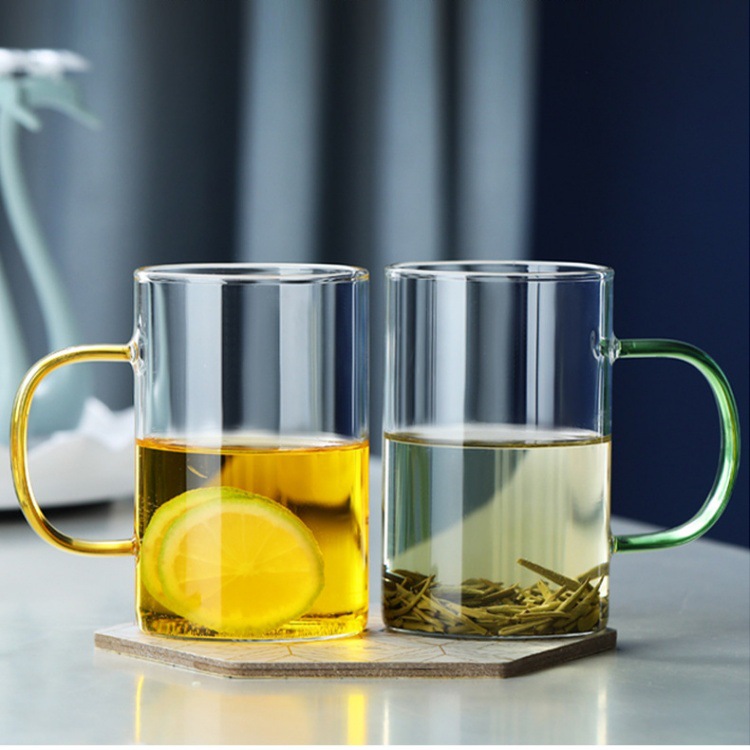 Manija de color taza de agua de una sola capa de alta borosilicona vidrio simple casero gran capacidad bebida de jugo taza de bebida fría