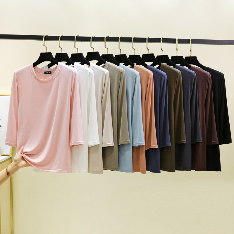Modal Round Neck Three-Quarter Sleeve Loose Simple T-Shirt Spring & Fall Large Size Versatile Bottoming Shirt Casual Pure Color Women's Top Modal Round Neck Three-Quarter Sleeve Loose Simple T-Shirt Spring & Fall Large Size Versatile Bottoming Shirt Casual Pure Color Women's Top