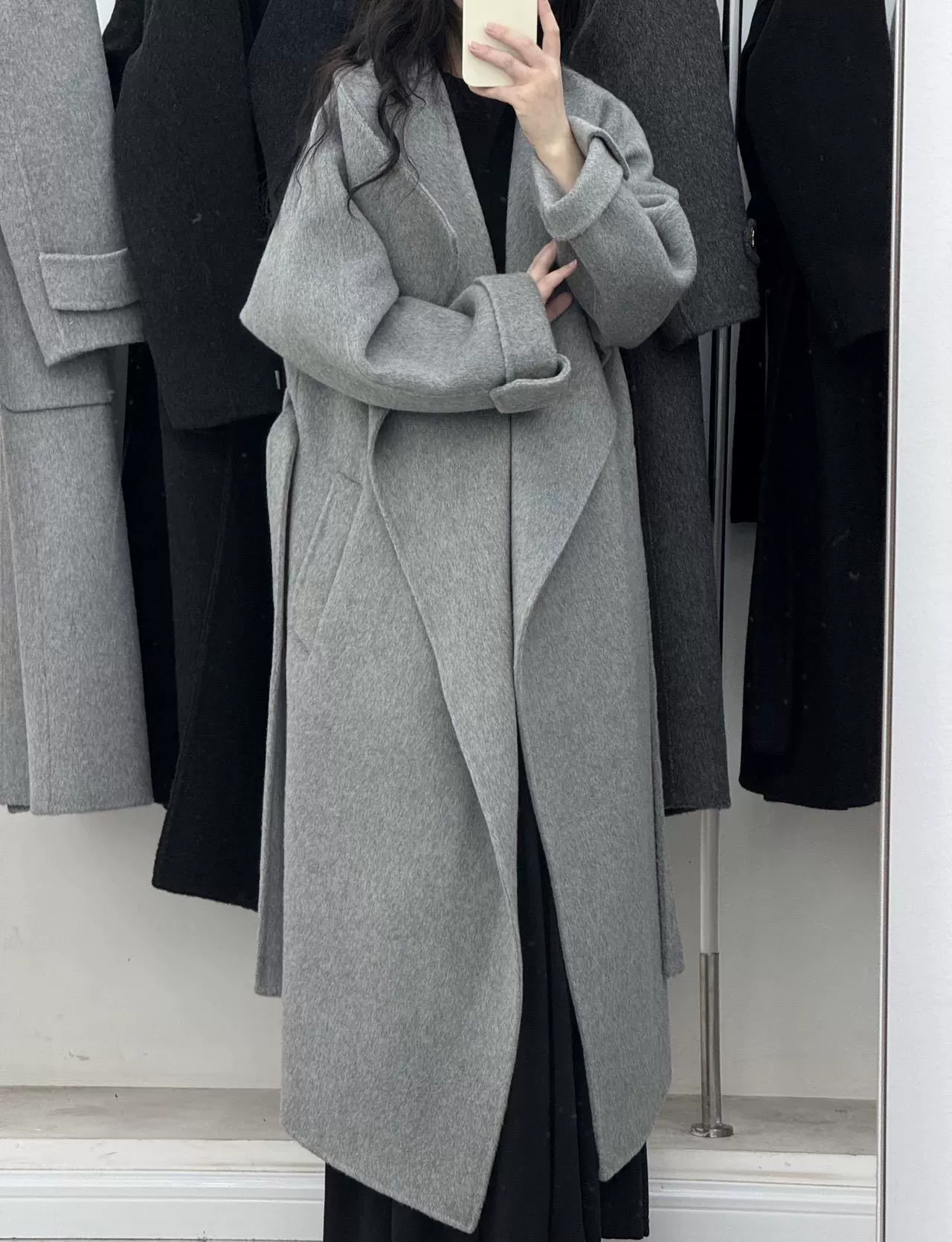 Bathrobe, double-sided woolen collar, long fashionable universal jacket, maxi length