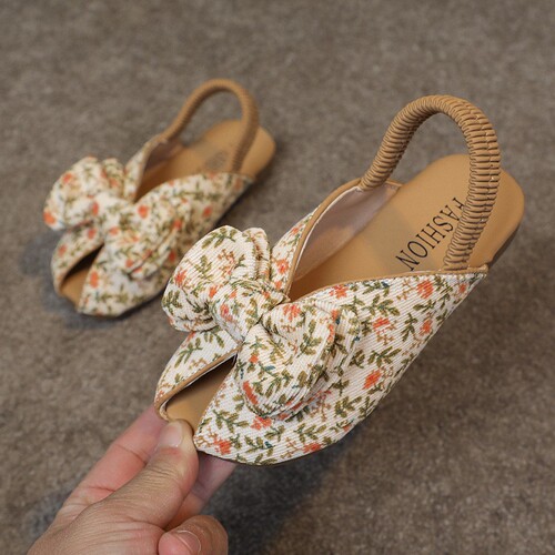 New leopard print girls' summer sandals fish mouth slippers with soft bottom, bowknot head cover, princess style, casual and fashionable