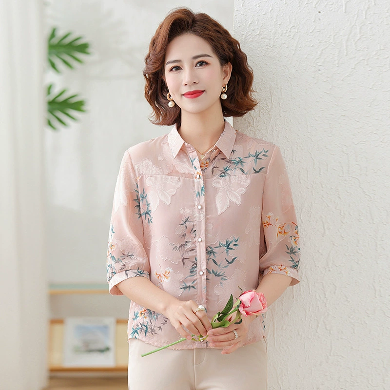 2025 новая летняя шифоновая блузка для мам, элегантный топ для женщин среднего и пожилого возраста 50-60 лет, стильная и молодежная блуза.