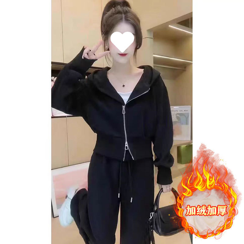 春秋季奶油色系穿搭棉/棉休闲运动套装女网红炸街减龄显瘦|undefined