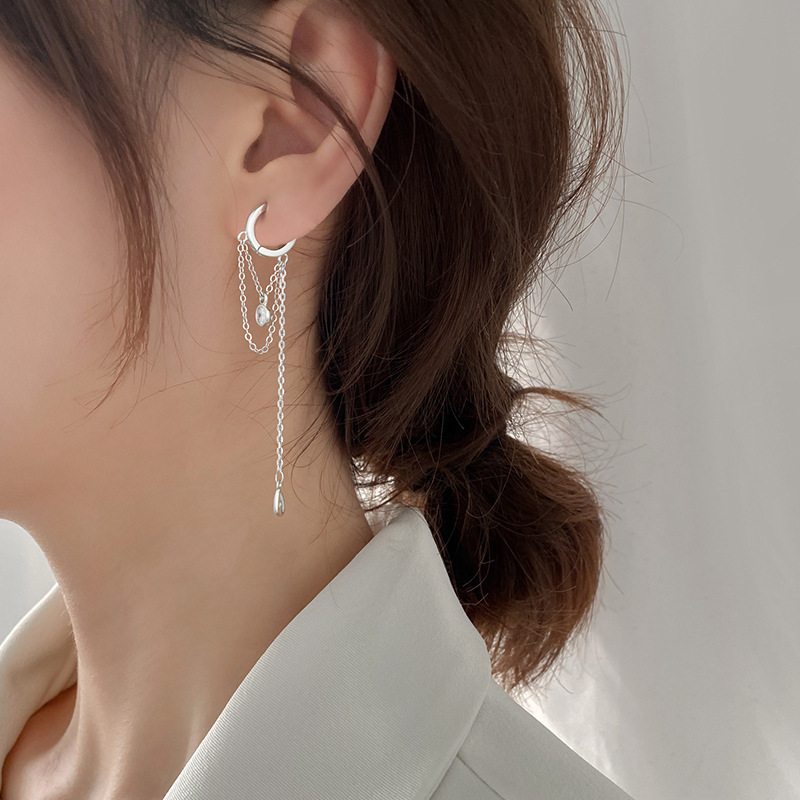1 Pair Simple Style Water Droplets Inlay Sterling Silver Zircon Drop Earrings display picture 2