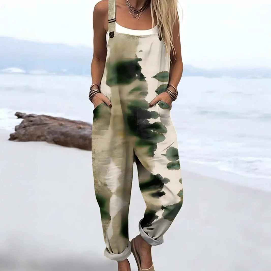 2025 новая женская одежда для трансграничных продаж Amazon, европейские и американские летние цифровые 3D-печатные подтяжки на пуговицах, повседневные брюки, подтяжки