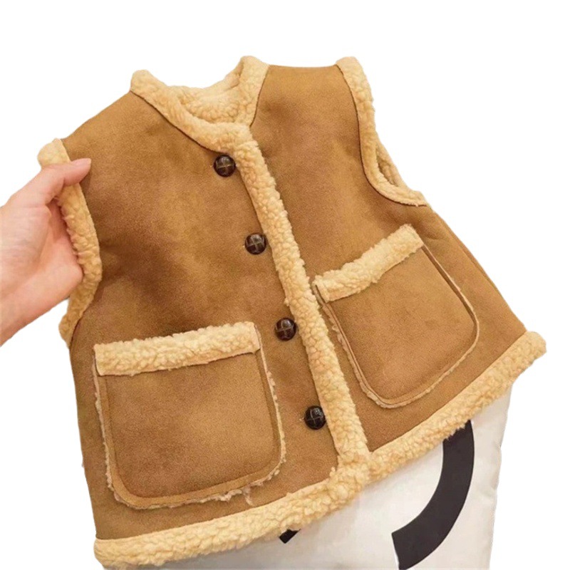 Niños estrella redonda 2023 invierno nuevos niños y niñas estilo coreano chaleco estilo occidental de los niños al aire libre moda chaleco piel integrado