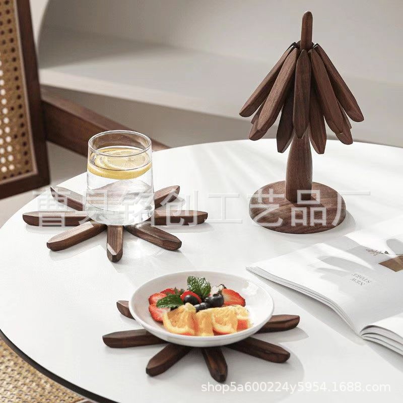 Alfombrilla de aislamiento térmico de un árbol Alfombrilla de mesa de comedor Alfombrilla de olla anti-escaldado, posavasos, cuencos para el hogar, árbol de Navidad de péndulo de madera maciza creativa