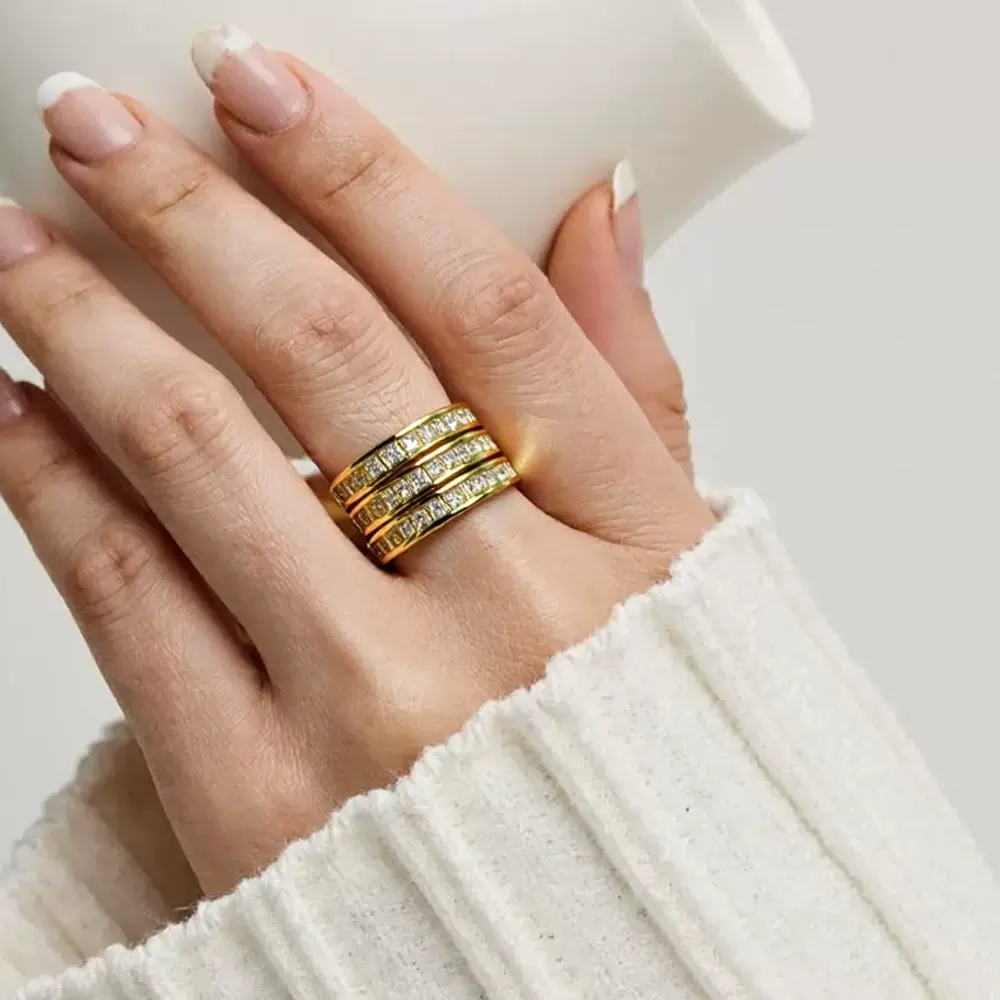 欧美ins风多层戒指时尚夸张指环线条小众轻奢铜镶锆石爱心指环