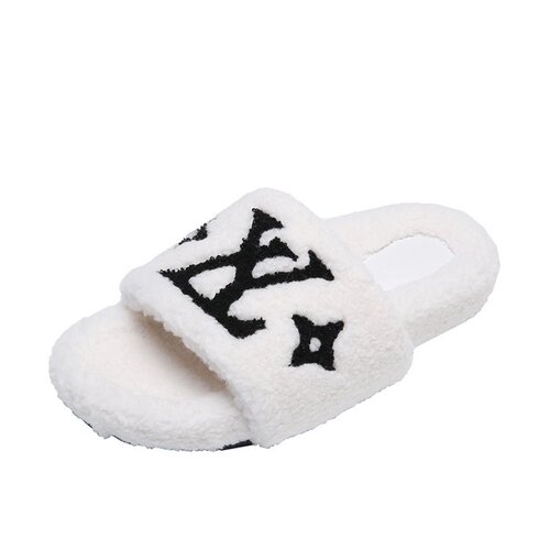 Fashionable 2024 New Letter Lamb Wool Cotton Slippers for Women Autumn and Winter Outdoor and Home Use Korean Style Versatile Thick Sole Slippers