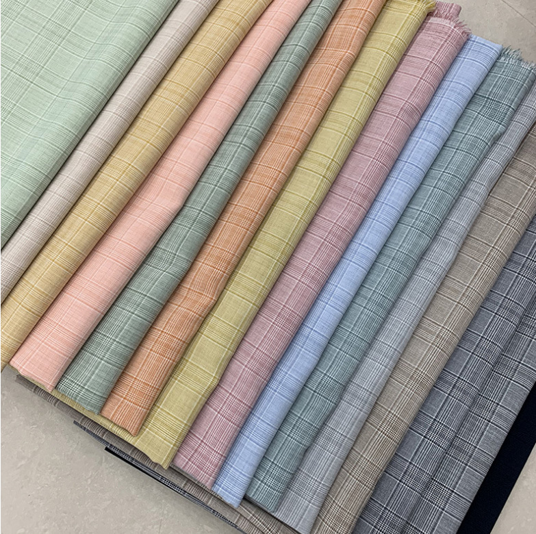 现货供应 泫雅色格子面料 格子布 彩色格子套装面料汉服面料