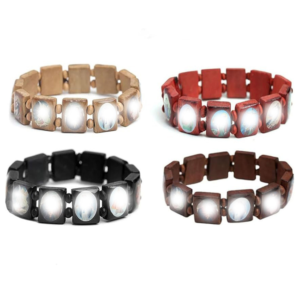 Export classic sticker wooden chip oil-drop elastic bracelet rosary bracelet cross-border accessories