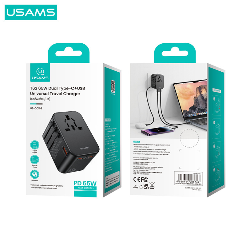USAMS enchufe de viaje multifunción a enchufe de conversión global convertidor de enchufe de conversión USB cabeza de carga