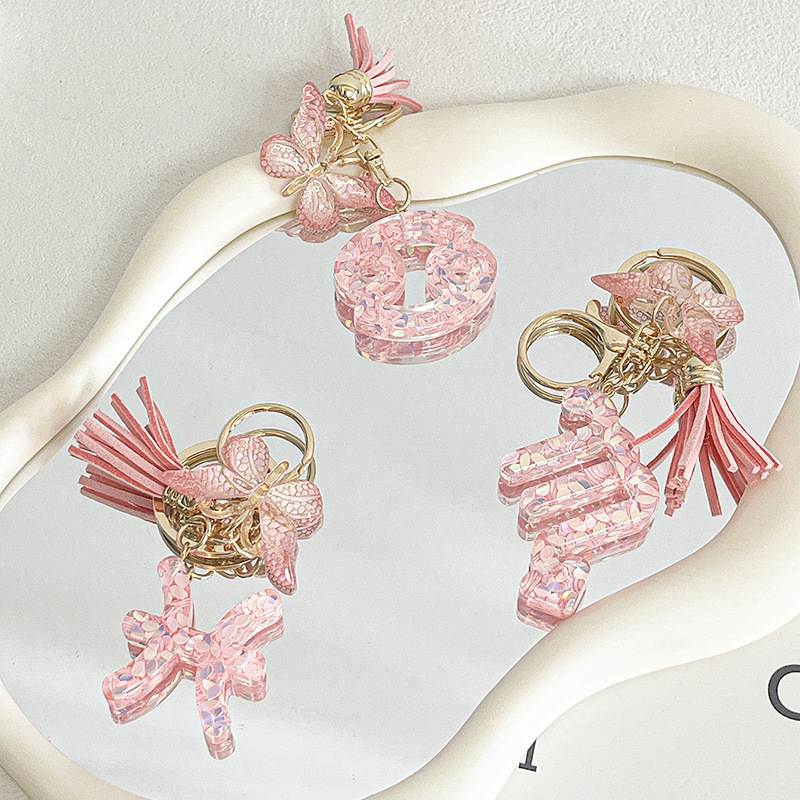 Pink Keychain Butterfly Glue Constellation Letter Star Keychain Sweet Pendant Student Gift Cross-Border Ready Stock