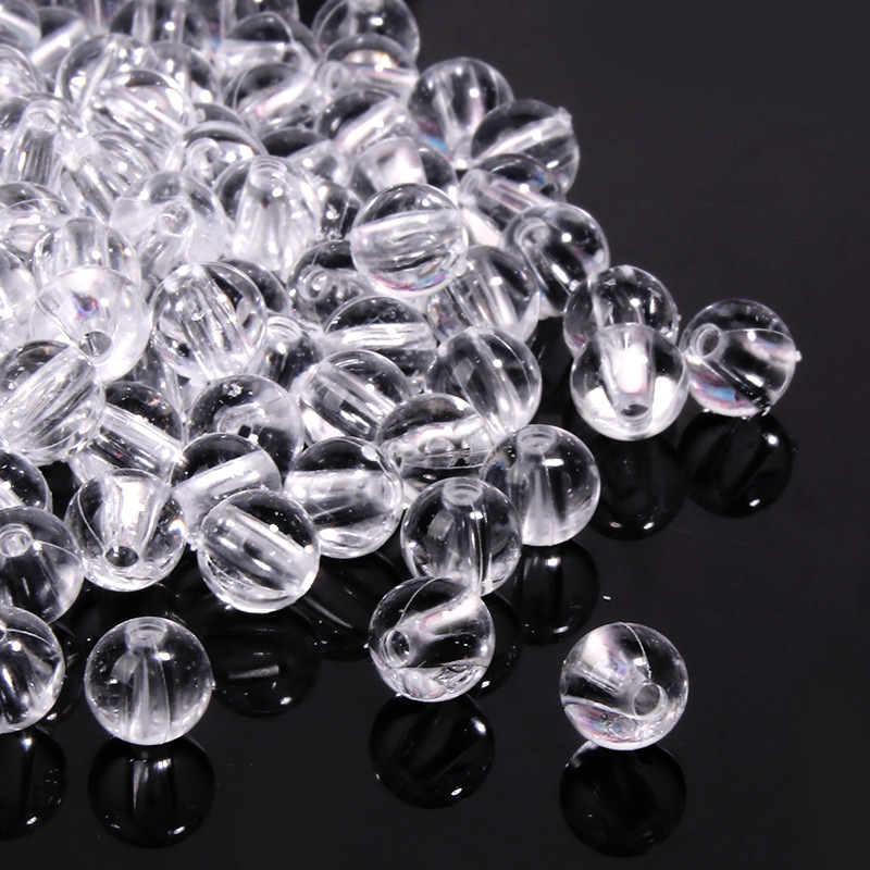 Acrylic Transparent White Straight-Hole Round Beads DIY Beaded Bag Bracelet Acrylic Beads Transparent Loose Beads
