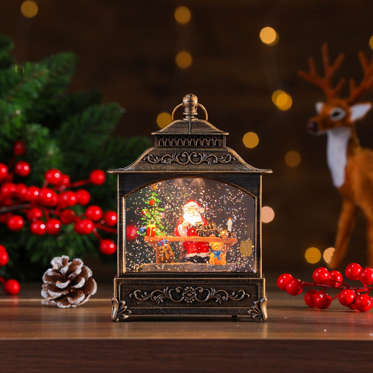 Nueva música de Navidad nieve inyección de agua TV lámpara de noche lámpara de aceite lámpara de caballo decoración de regalos image 31