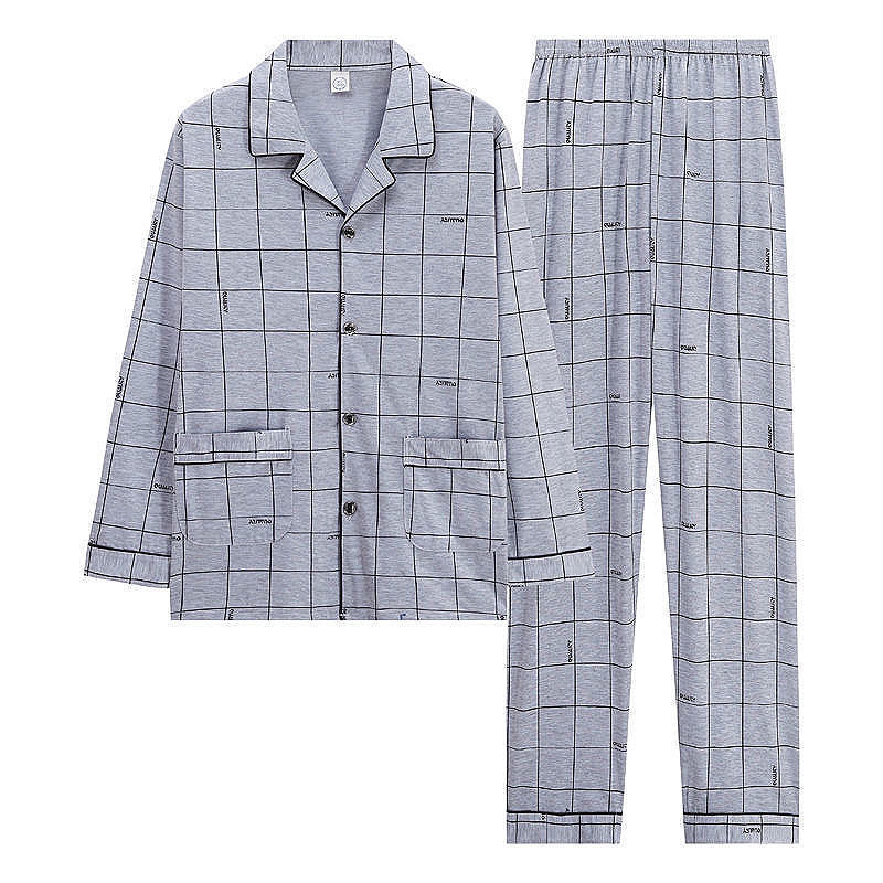 100% pijamas de algodón de los hombres de algodón de manga larga de verano de los hombres más tamaño cómodo Juventud de mediana edad Primavera y Otoño Invierno ropa para el hogar