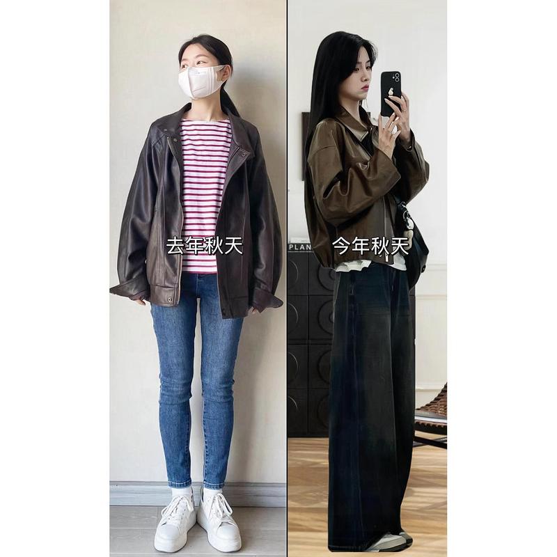 2025春の服とセットの大きいサイズの太ったmmの皮の服のコートのジーパンの復古のファッションのスーツの女性|undefined