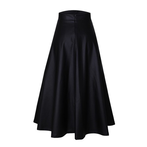 Summer European and American-style chic A-line black leather skirt with a voluminous, figure-flattering hem for an elegant look