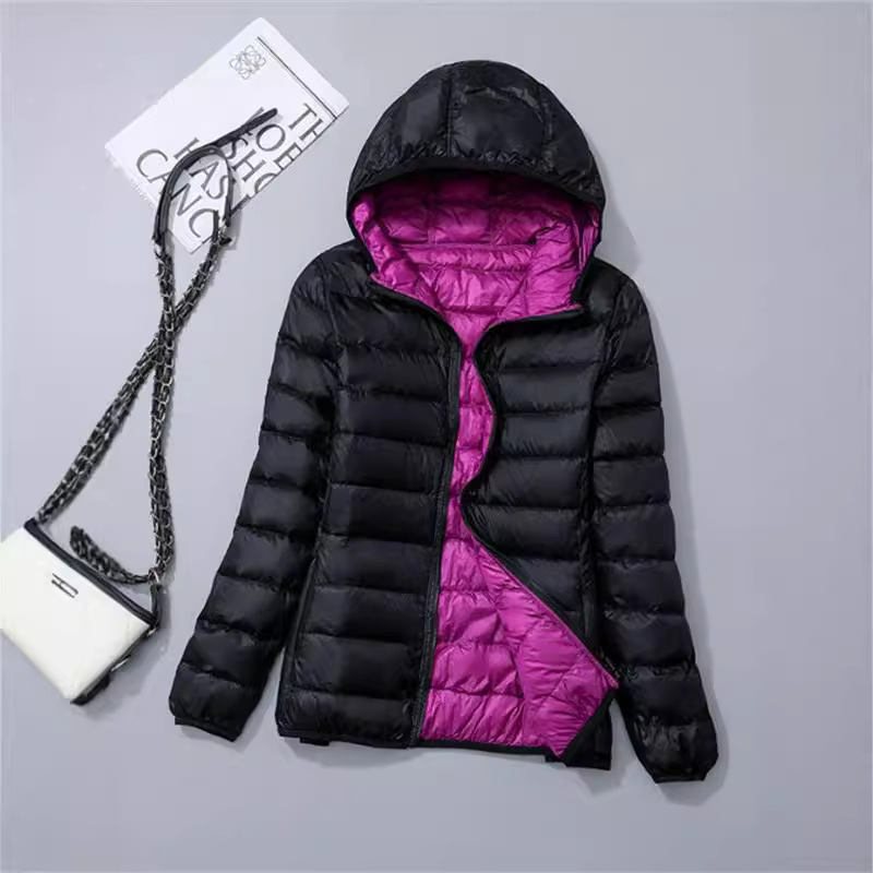 Judas Clothing 2024 New Light Down Jacket Women's Hooded Two-sided Wear Slim-fit Fashionable Short Jacket Thin