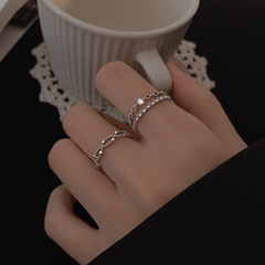 交叉戒指女ins輕奢小眾高級設計感雙層閃鑽冷淡風開口食指戒批發