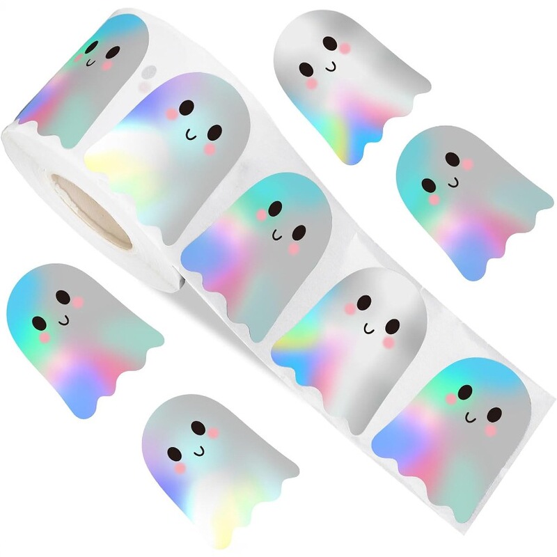Amazon 外国貿易ハロウィンゴーストステッカーロールレーザーかわいいゴーストホログラフィック防水自己粘着ステッカー装飾ステッカー|undefined