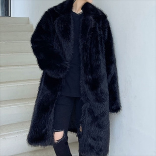 Men's Autumn and Winter Mid-length Imitation Fur Coat Imitation Fox Fur Maillard Handsome Plush Warm Cotton Coat