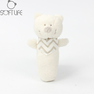 Soft Life Beige Soft Bear Rattle Doll Infant and Toddler Grasp Training Interactive Soothing Plush Toy