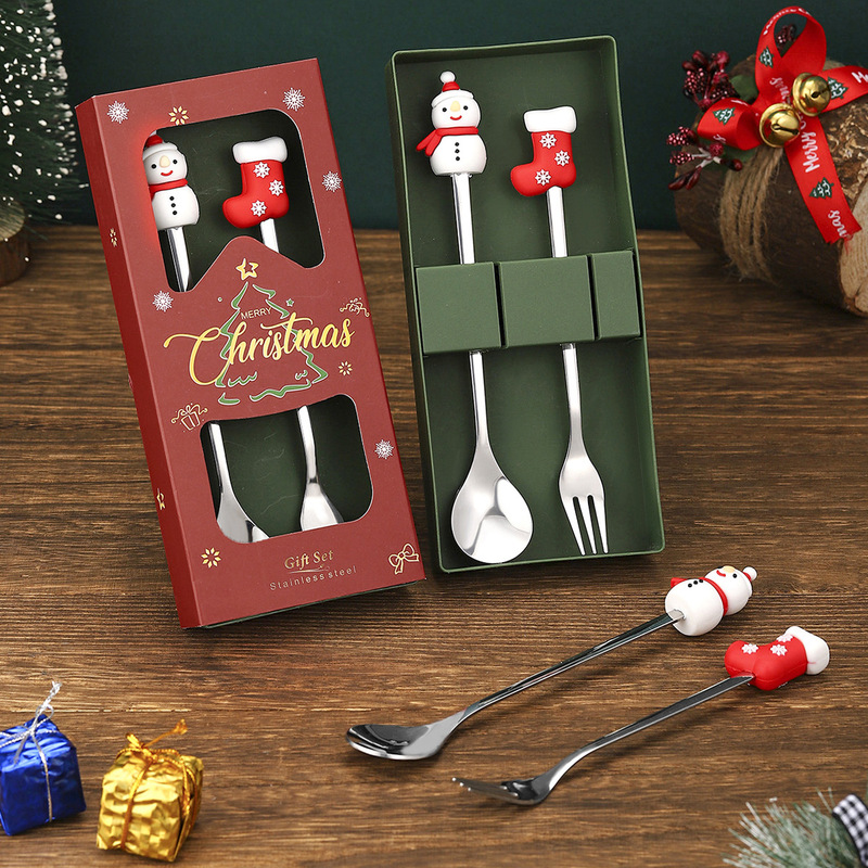 クリスマススプーンとフォーク6点セット漫画人形デザートコーヒースプーンステンレス鋼食器フルーツフォーククリスマスホリデーギフト|undefined