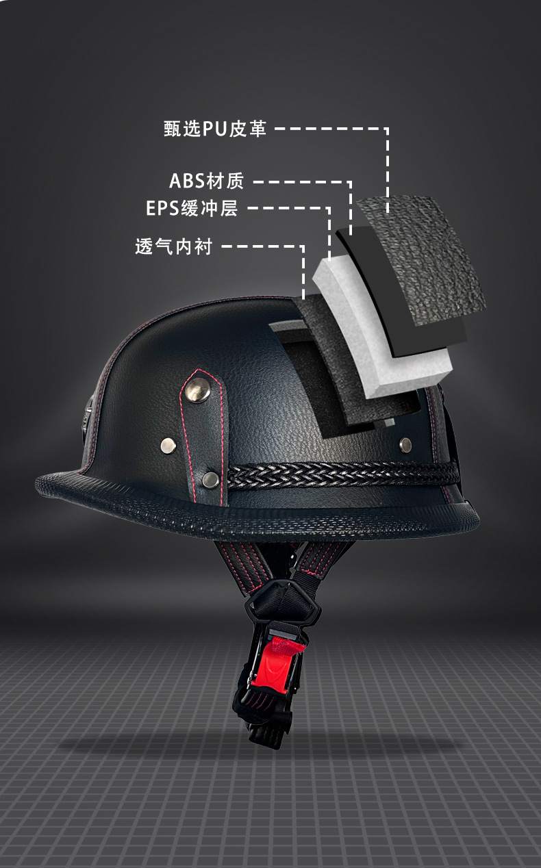 Voss New 3C Certified Cross-Border Men's and Women's Adult Retro German Steel Helmet Motorcycle Prince Helmet Handmade Leather Hat Half Helmet