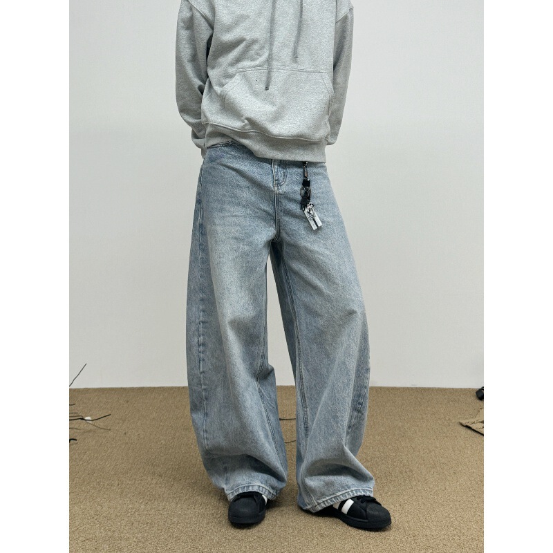 Nohappy A-Line Silhouette Scimitar Pants That Are Recommended by the Entire Network American Washed Blue Vintage Jeans