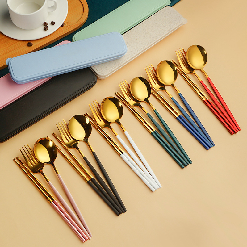 Diosa serie portátil de acero inoxidable en caja Net Red Star Bar vajilla cuchara Tenedor palillos conjunto de tres piezas