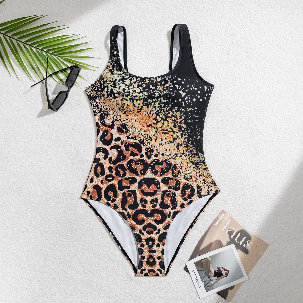 Damen-Badeanzug mit Leopardenmuster, einteilig, U-Ausschnitt, Triangel-Schnitt, amerikanischer Stil_voghion.com