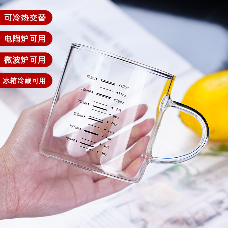 Taza de vidrio de alta borosilicona de grado alimenticio in-viento taza de agua de vidrio taza de leche transparente resistente a altas temperaturas
