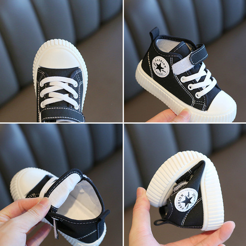 Children's canvas shoes high-top 2024 spring and autumn new boys' casual shoes non-slip girls' sneakers soft sole baby shoes