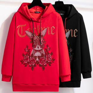 2023 autumn and winter new fashion luxury diamond rabbit casual temperament pullover loose slimming versatile sweater women's clothing