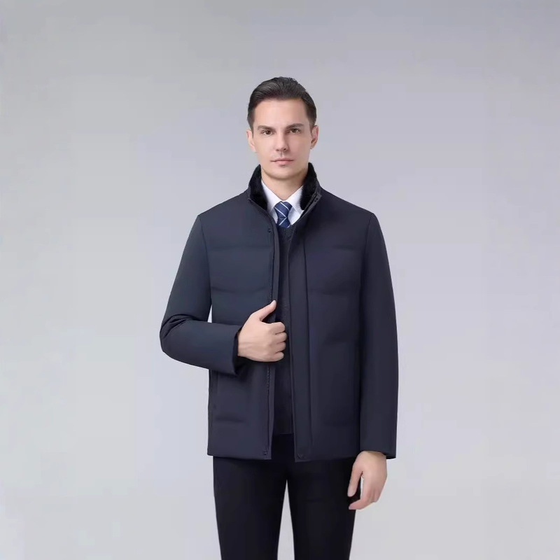 2025 Winter Men's down Jacket Middle-Aged Removable Liner Mink Fur Stand Collar Short Casual White Duck down Classic Jacket 2025 Winter Men's down Jacket Middle-Aged Removable Liner Mink Fur Stand Collar Short Casual White Duck down Classic Jacket