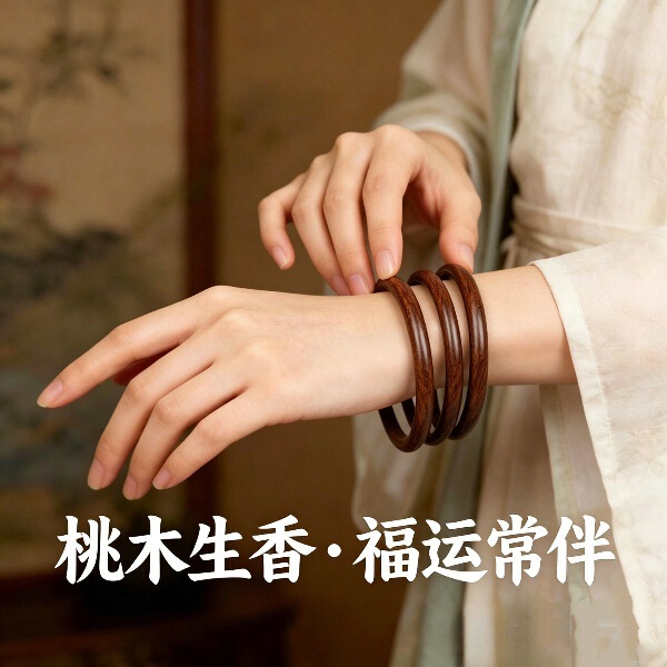 Natural Old Peach Wood Green Sandalwood Women's Bracelet, Simple Chinese Style Peace Bracelet, Wooden Bracelet, Perfect Gift for Mom Natural Old Peach Wood Green Sandalwood Women's Bracelet, Simple Chinese Style Peace Bracelet, Wooden Bracelet, Perfect Gift for Mom