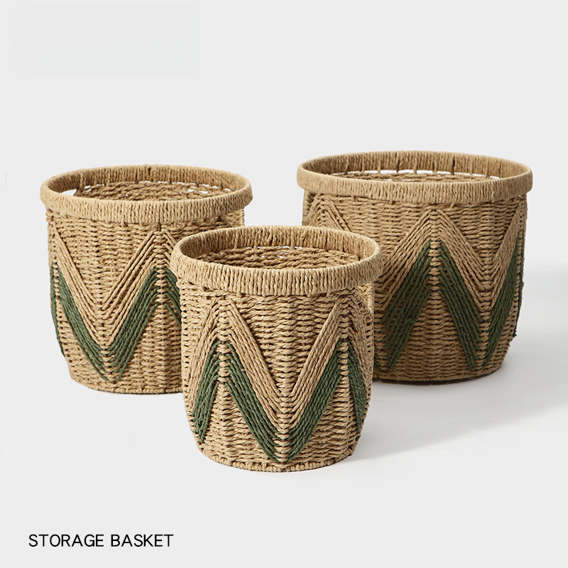 Cesta de almacenamiento de caña personalizada casera de tejido a mano canasta de almacenamiento decoración de la sala de estar limpieza de ropa sucia canasta de almacenamiento