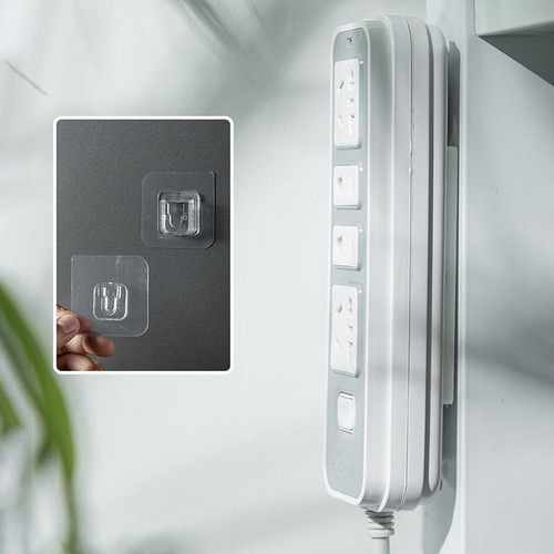 Power strip holder, bathroom buckle hook, transparent buckle, mobile double-sided sticker, chopstick cage wall hanging buckle