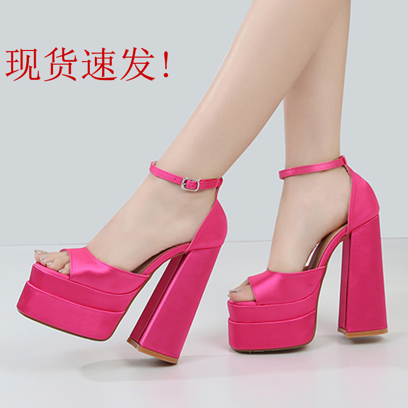 【特价清仓】外贸大码粗跟超高跟防水台鱼嘴凉鞋宴会女鞋清仓特惠