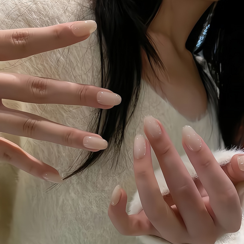 【Ling Luo Original】Minimalist Ice-Clear Milky White Gradient Atmosphere White Water Nude Color Cat Eye Handmade Nail Art Wholesale