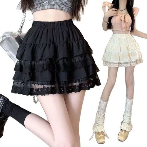 2025 Spring Plus-Size Ballet Style Lace Edge Tiered Dress with Cake Skirt, Women's High-Waisted, Non-Slip, Puffy Skirt