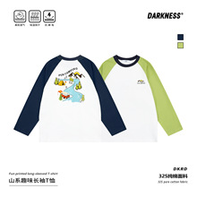 DK童装25秋款山系女男童趣味拼色插肩袖T恤儿童亲子装休闲长袖衫