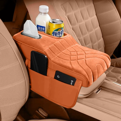 Haval H6 Menglong F7 Chitu M6 Xiaolong Big Dog Armrest Box Heightening Pad Velvet Car Cup Holder Tissue Box (Armrest box) - colored-cup-velvet-style-emma-orange-storage-bag-tissue-box