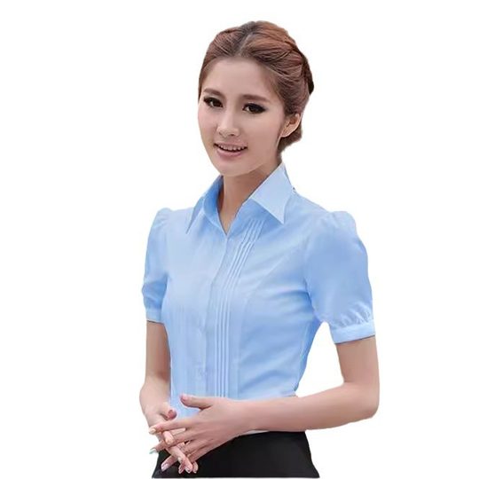 2023 Summer new large size chiffon women's white shirt short sleeve half sleeve overalls work shirt professional women's ol