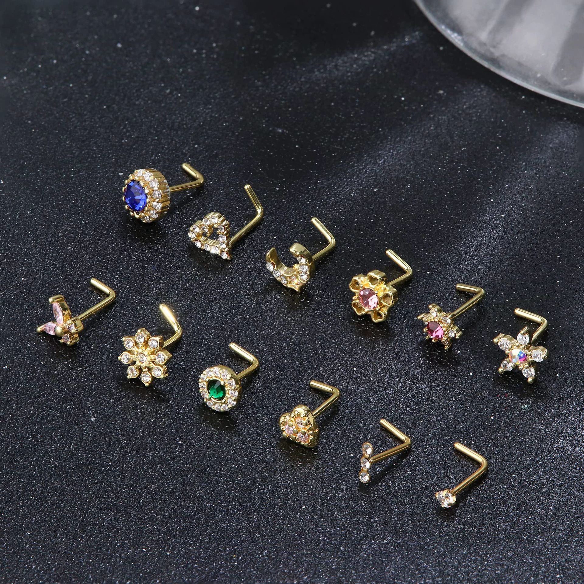 Амазонские трансграничные пирсинг носа ювелирные изделия L-игольные стержни носовые гвозди Рождественская любовь бабочка циркон носовые кольца Европа и США