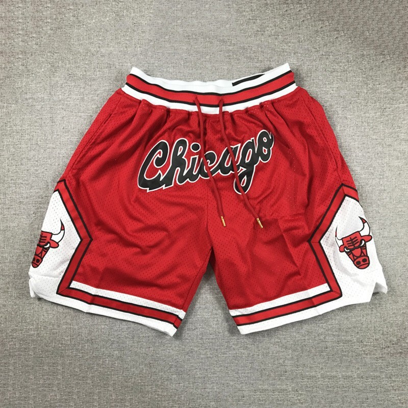 Chicago Bulls Basketball Pocket Shorts with Zipper, Dense Embroidery, Double-Layer Embroidery, Summer American Style