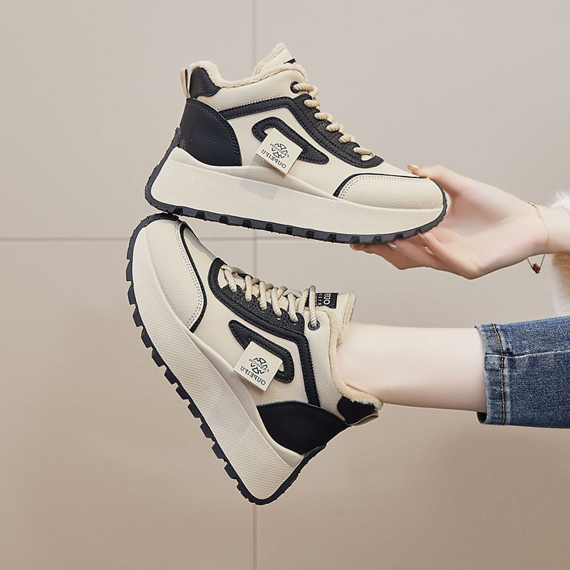 Zapatos adicionales de terciopelo para mujeres 2025, nuevo otoño y invierno, zapatos de algodón de altura gruesa, zapatos deportivos casuales